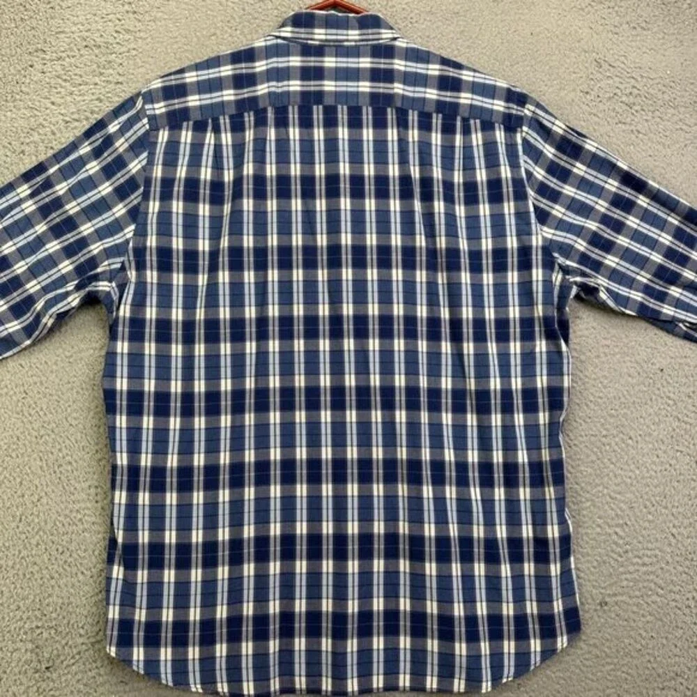 J Crew Button Down Shirt Adult Large Blue White Plaid Long Sleeve Pocket Mens
